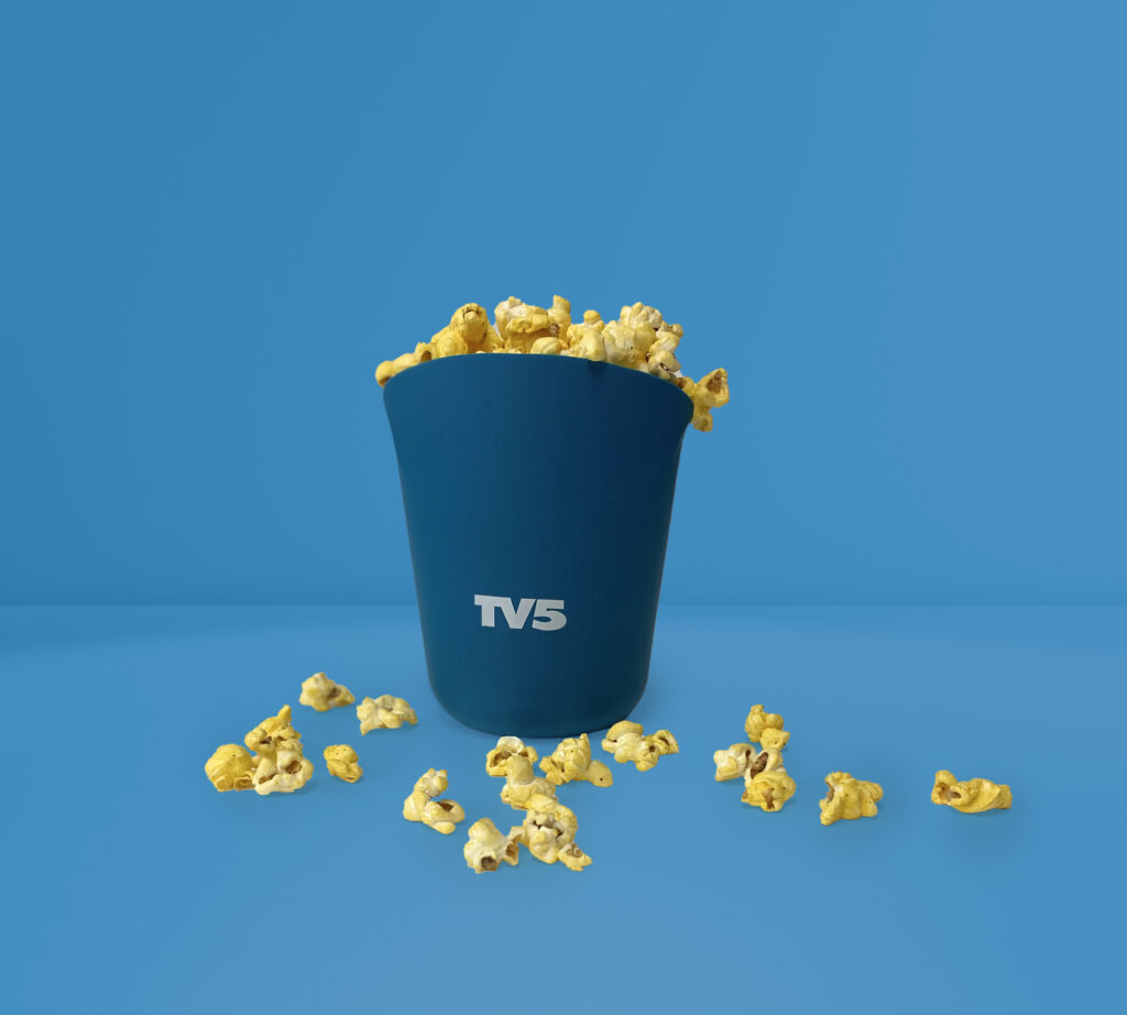 Contenant de maïs soufflé promotionnel écologique personnalisés aux couleurs de TV5